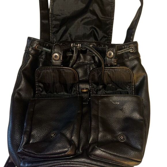 Unlisted By Kenneth Cole Black Pebbled Leather Flap Bucket Backpack Ladies Small - Picture 4 of 11